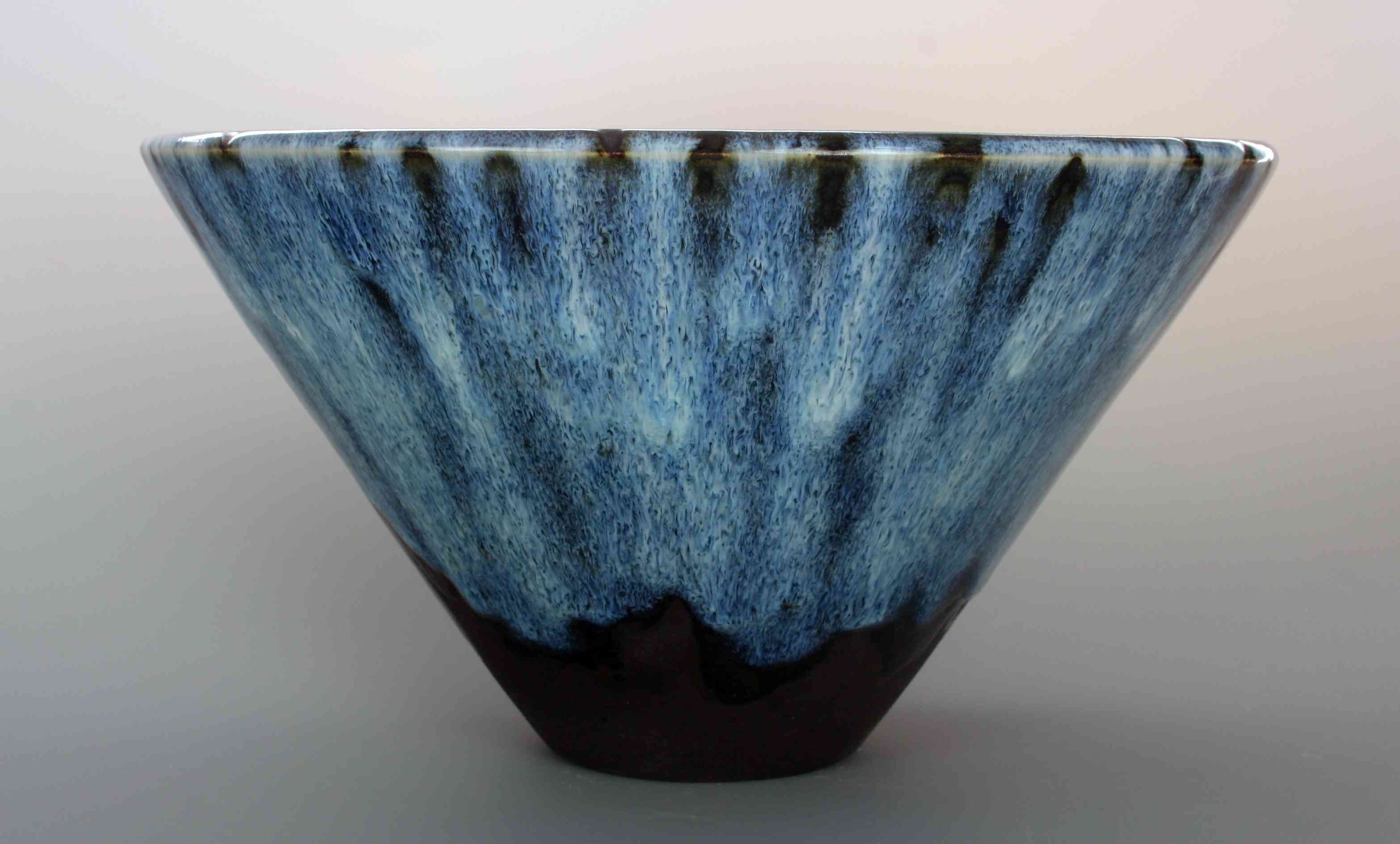 Aqua bowl - stoneware bowl with black slip and synthetic wood ash glaze